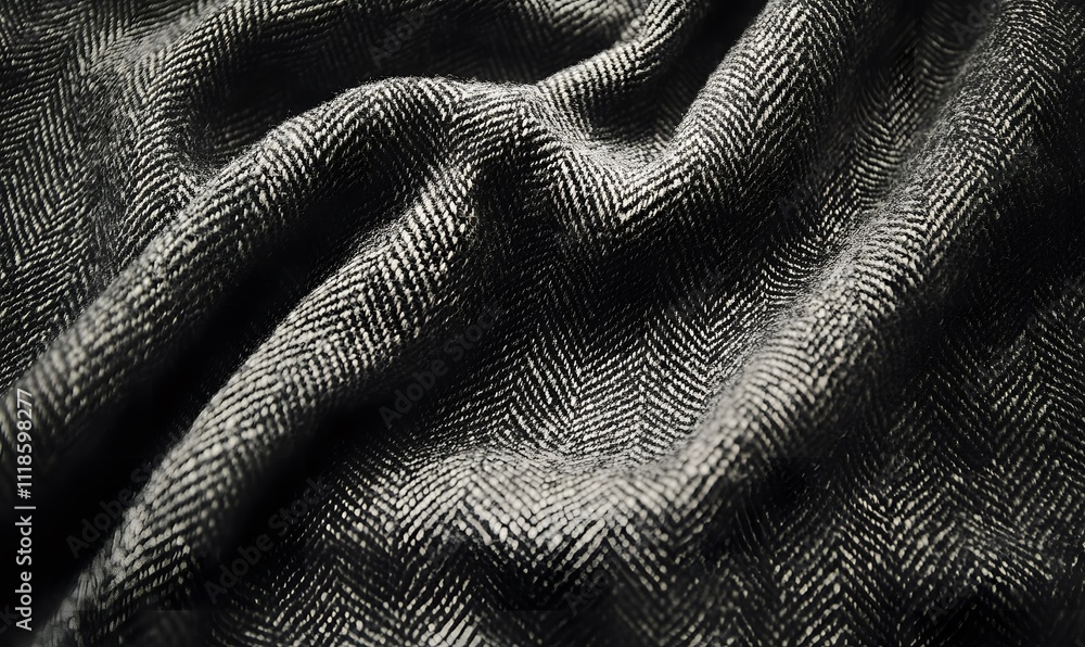 Draped dark gray herringbone fabric texture. Draped dark gray herringbone fabric texture.