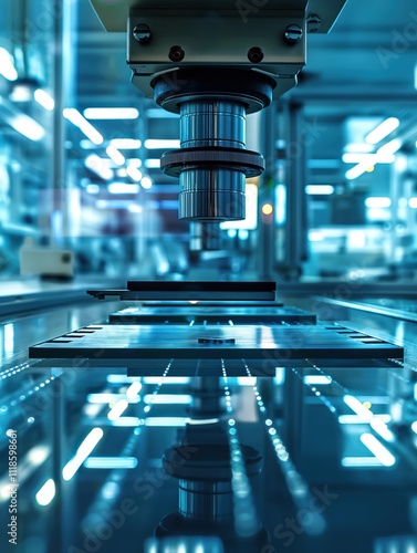 Microchip production in semiconductor fabrication cleanroom environment