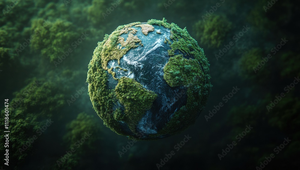 A Lush Green Planet Surrounded by Nature, Highlighting Environmental Conservation, Sustainable Living, and the Importance of Protecting Our Earth for Future Generations A Lush Green Planet Surrounded by Nature, Highlighting Environmental Conservation, Sustainable Living, and the Importance of Protecting Our Earth for Future Generations