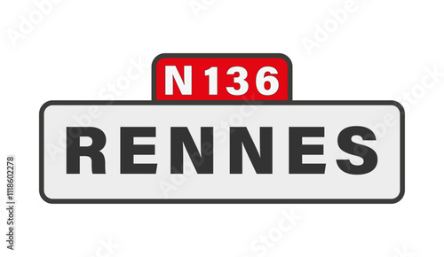 RENNES, N136, panneau entrée d'agglomération, (symbolique)