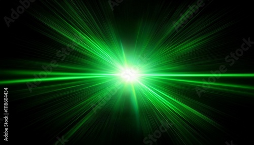 a bright light shines on the black background with lens flare effects and green glow effects