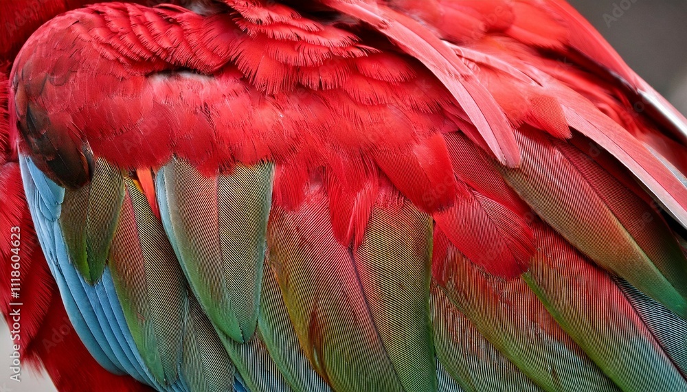 Obraz premium vivid scarlet parrot feathers close up texture