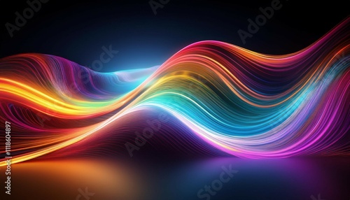 a colorful rainbow like light with flowing lines and curves on a dark background creating an abstract and dynamic composition