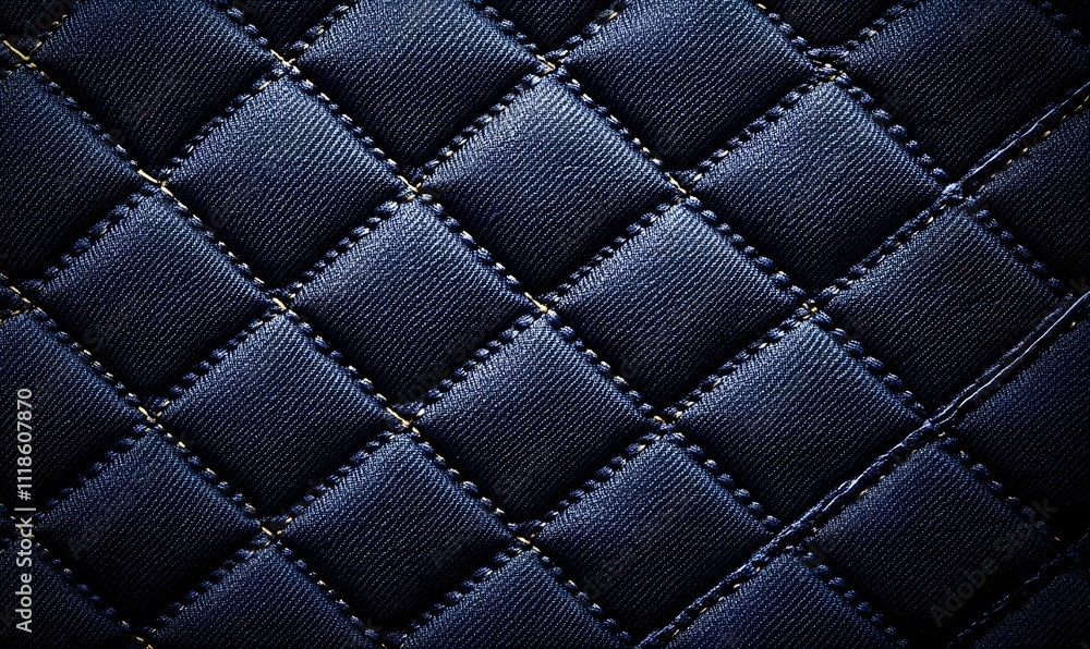 Fototapeta premium Dark navy blue quilted fabric with diamond pattern.
