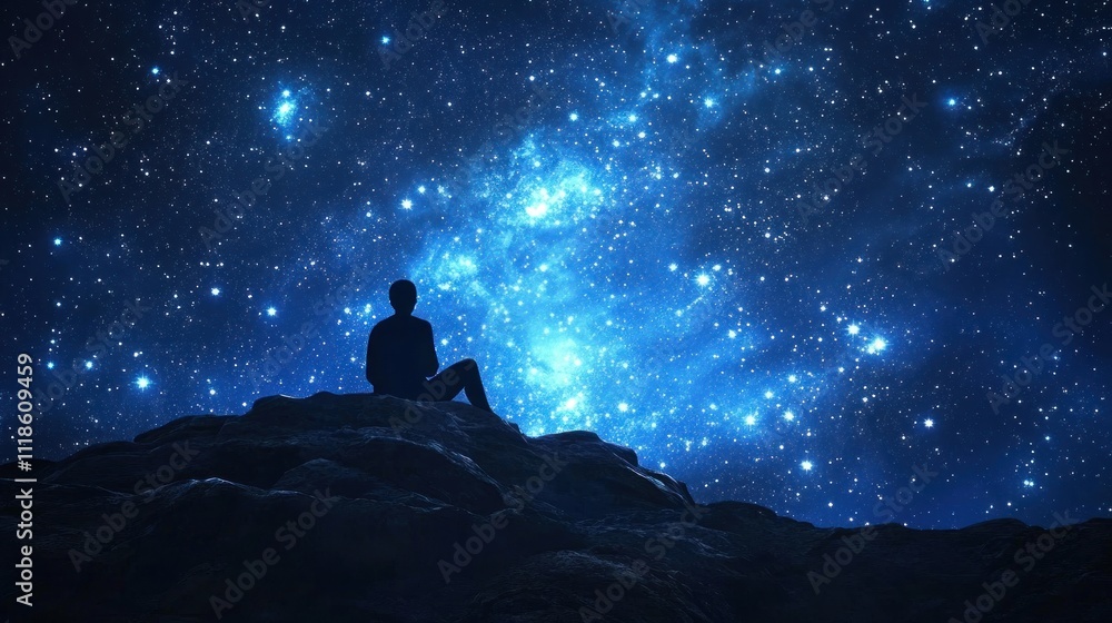Starry Night Contemplation: A Silhouette Against the Cosmos Starry Night Contemplation: A Silhouette Against the Cosmos