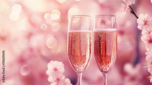 Pink Champagne with Blossoming Cherry Trees