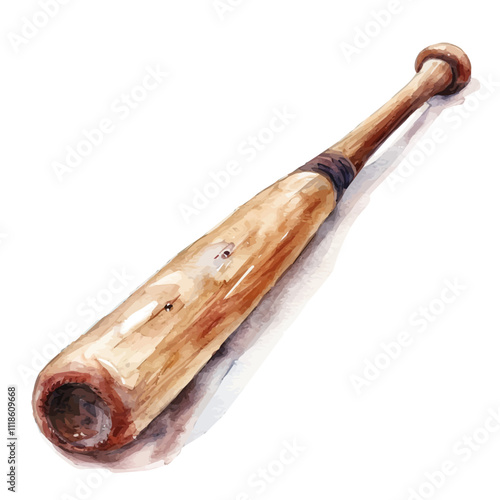 A watercolor painting of Baseball Bat, isolated on a white background. Baseball Bat vector.