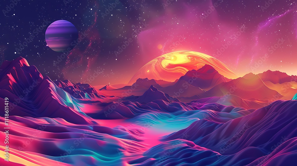 Fototapeta premium Abstract Water Droplets and Minimalist Landscapes in Surreal Digital Art Forms