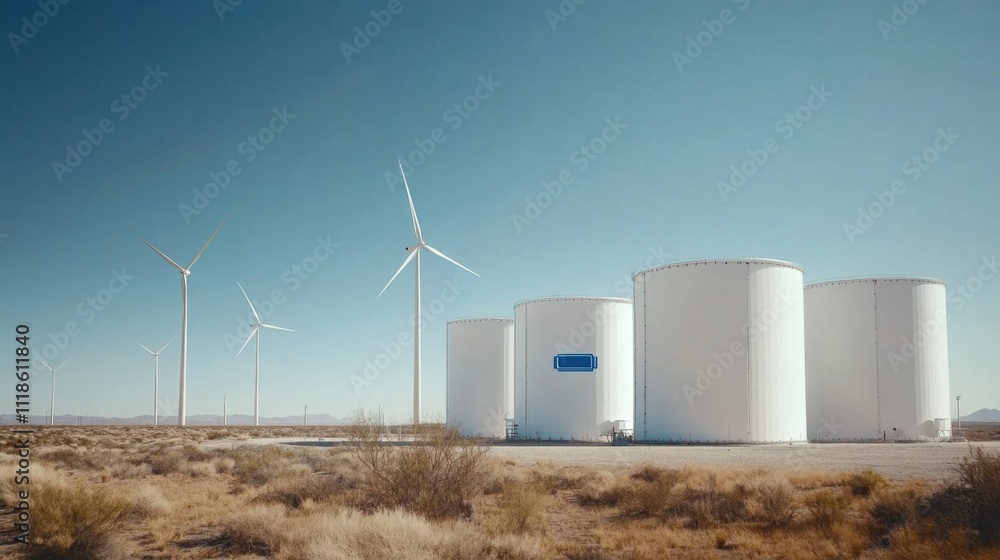 Modern renewable energy facility with wind turbines Modern renewable energy facility with wind turbines