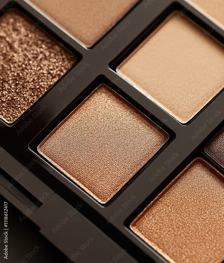 Fototapeta premium Close-up of beige and brown eyeshadow pigments palette