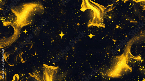 Yellow galaxy stars seamless pattern, space texture. Stellar. Illustration photo