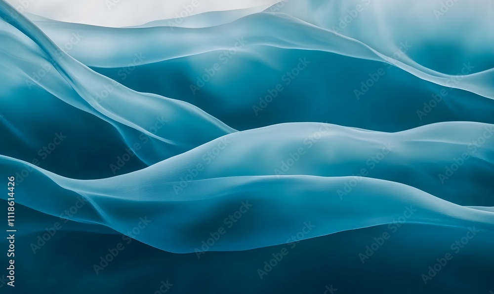 Obraz premium Abstract teal fabric waves, flowing textile texture.