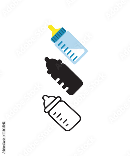 Baby bottle icon set. Victor art illustration.