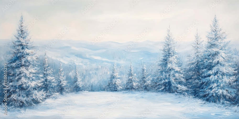 Peaceful winter landscape with snowy pines Peaceful winter landscape with snowy pines