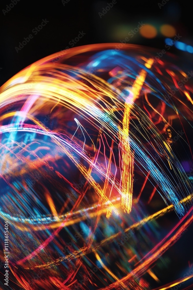 Abstract sphere, vibrant light streaks, colorful. Abstract sphere, vibrant light streaks, colorful.