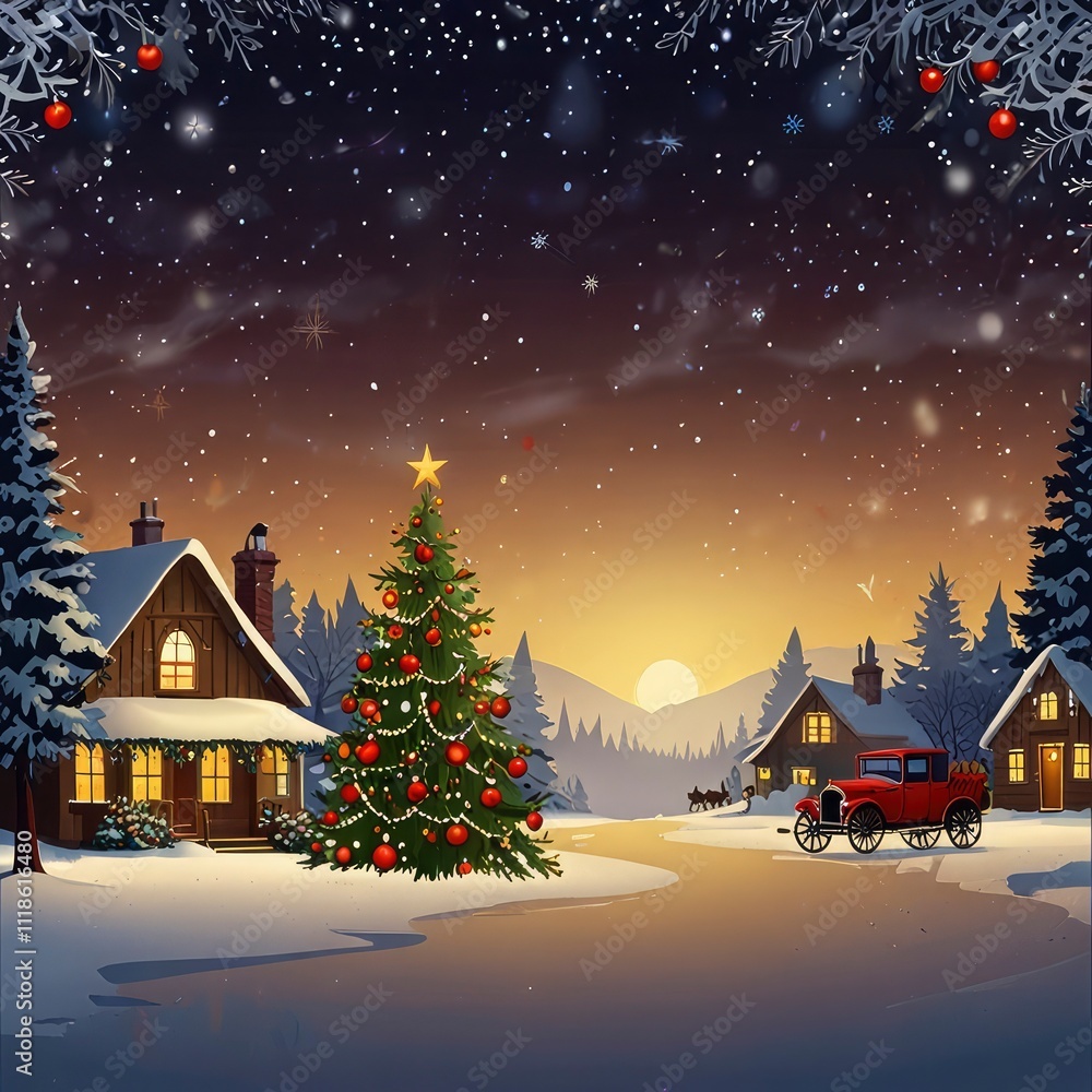Naklejka premium Christmas night in the city