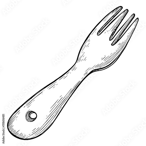 Fork, Hand-Drawn Vector, Graphic Style, Cartoon Illustration, Black and White, Sketch Style, Isolated on White Background