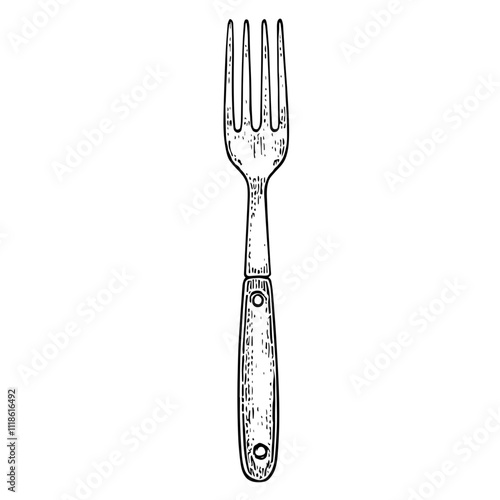 Fork, Hand-Drawn Vector, Graphic Style, Cartoon Illustration, Black and White, Sketch Style, Isolated on White Background