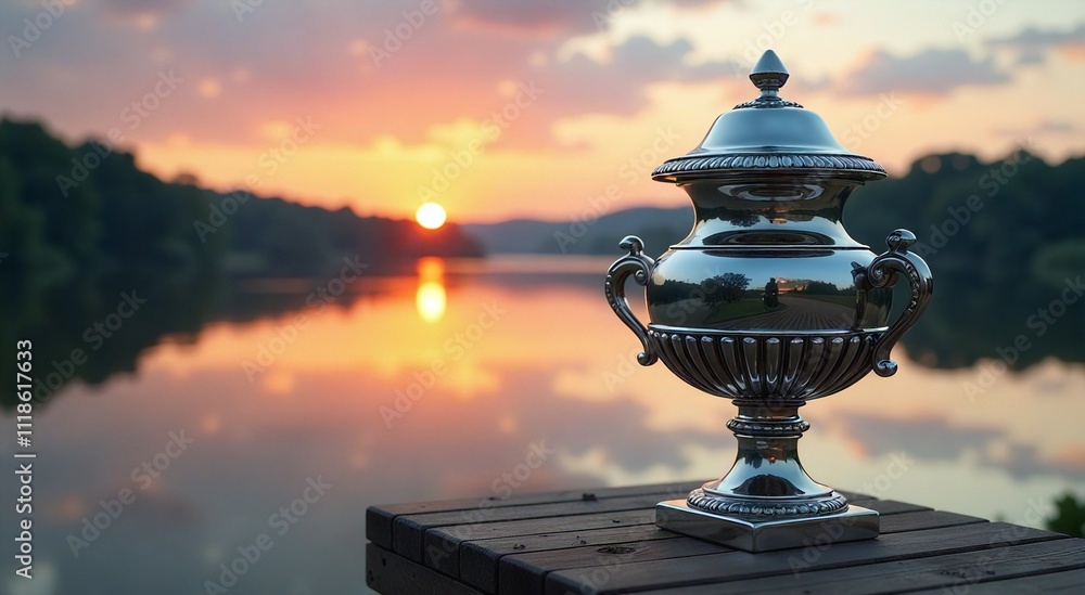 Reflecting on memories at sunset with a beautifully crafted funeral urn by the tranquil waterside Reflecting on memories at sunset with a beautifully crafted funeral urn by the tranquil waterside