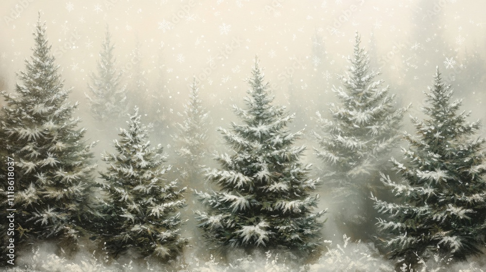 Serene winter forest with falling snow Serene winter forest with falling snow