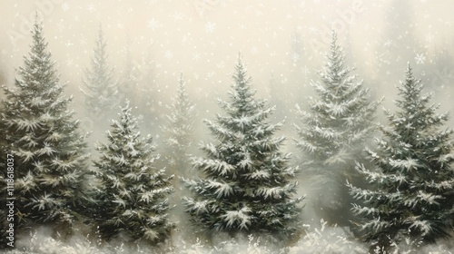 Serene winter forest with falling snow