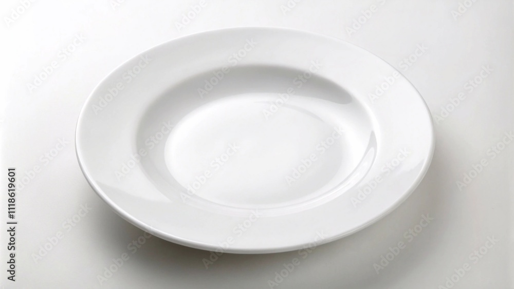 A white plate placed on a white surface,  highlighting a clean and modern visual appeal.