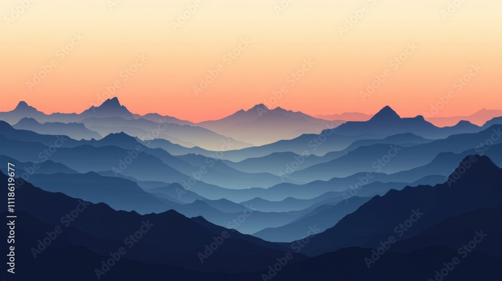 Stunning dawn view of layered mountain ridges Stunning dawn view of layered mountain ridges