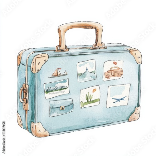 Watercolor travel suitcase illustrating adventure memories artistic journey outdoor environment unique perspective photo