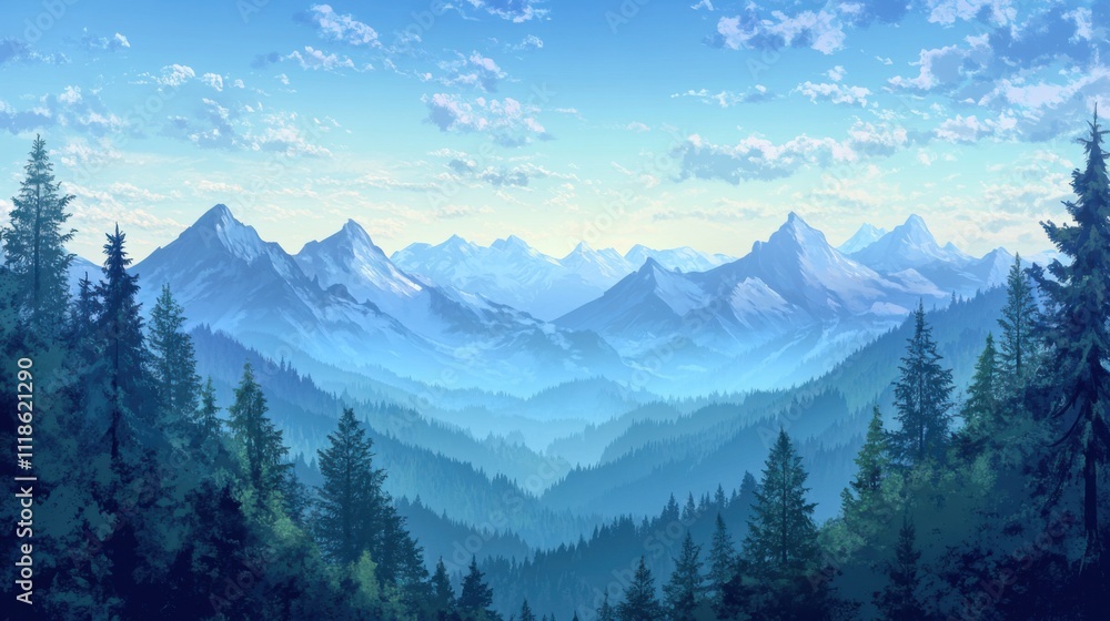 Obraz premium Tranquil mountain landscape under soft blue sky