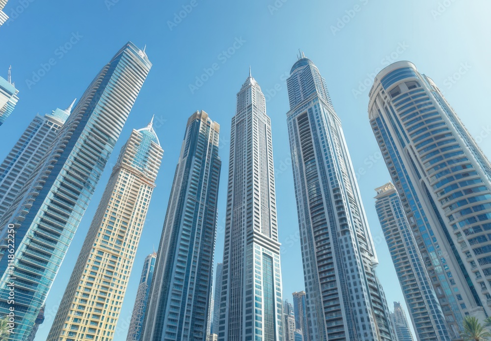 Majestic Skyscrapers Against Clear Blue Sky Showcasing Modern Architecture and Urban Landscape in a Vibrant City Environment Majestic Skyscrapers Against Clear Blue Sky Showcasing Modern Architecture and Urban Landscape in a Vibrant City Environment