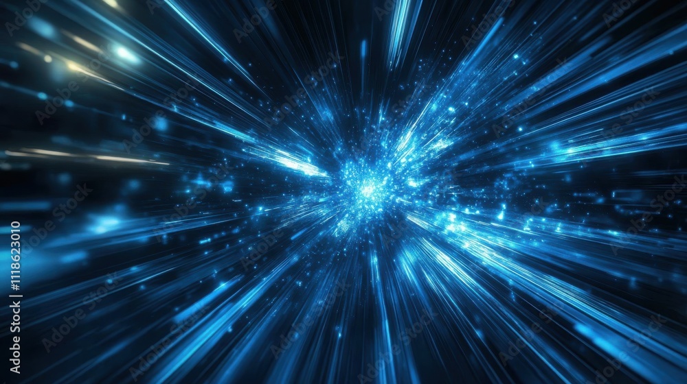 Fototapeta premium Blue light beams flash across a dark canvas, creating an energetic and abstract display of movement