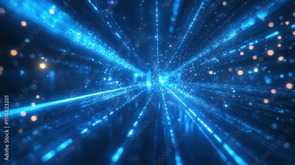 Naklejka premium Blue light beams flash across a dark canvas, creating an energetic and abstract display of movement