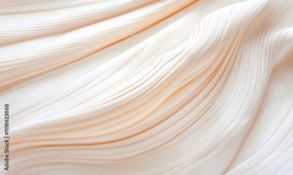 Soft, flowing ivory fabric with elegant pleats and folds. Soft, flowing ivory fabric with elegant pleats and folds.