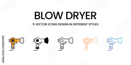 Blow Dryer icons set in different style vector stock illustration