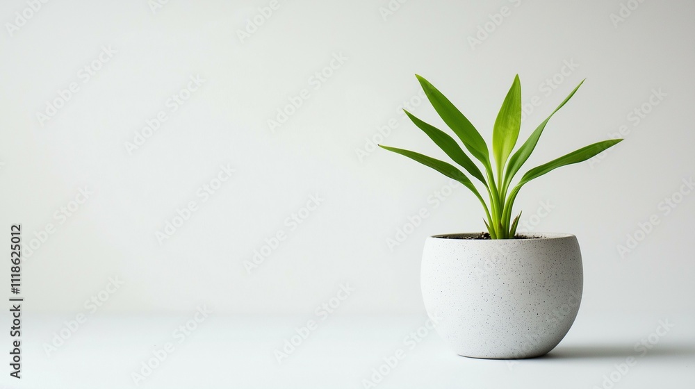 Minimalistic green plant in a white pot against a clean, bright background. Minimalistic green plant in a white pot against a clean, bright background.