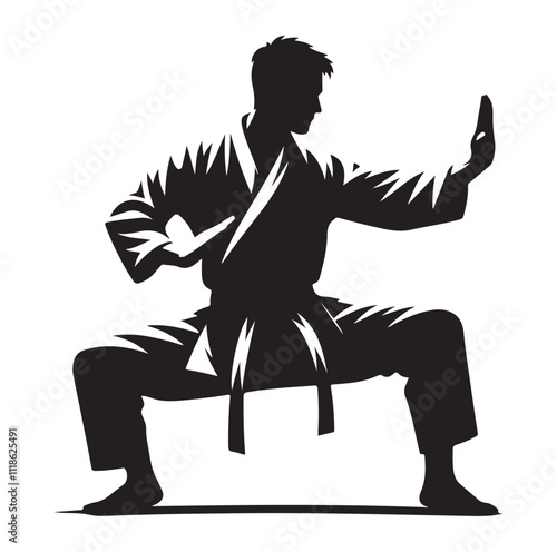 martial art pose silhouette vector illustration