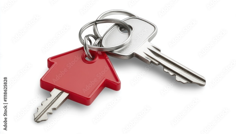 Red House Key and Metal Key on Key Ring Red House Key and Metal Key on Key Ring