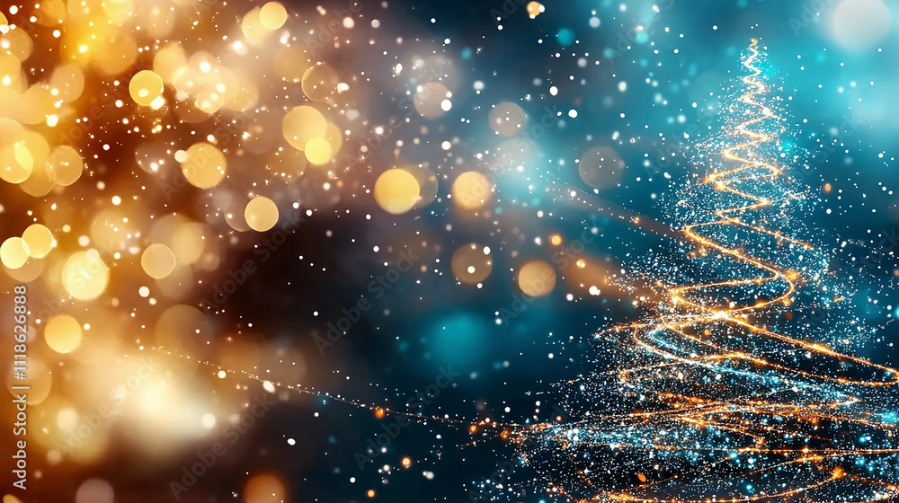 Obraz premium wide abstract digital art Christmas tree cover background with bright vibrant lines in dark background