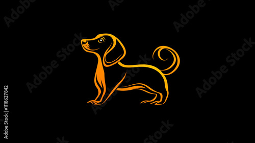 Elegant Orange Dog Silhouette  Pet Logo Design  Canine  Puppy  Animal Graphic photo