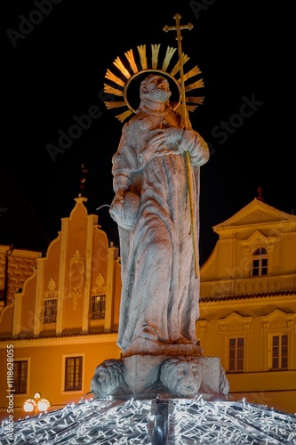 Night view of the statue of St. James in Pelhřimov