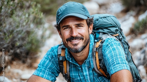 A man with a backpack smiles at the camera