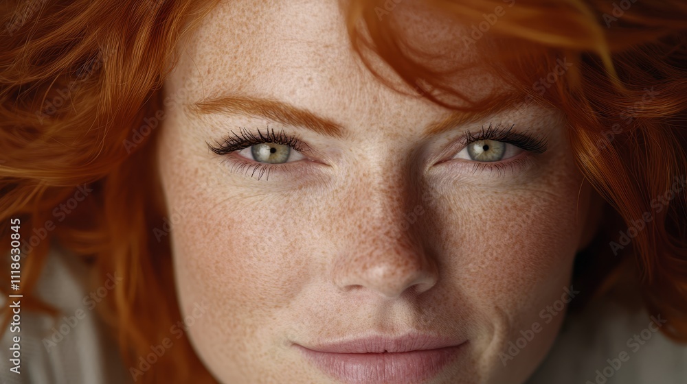 A close up of a woman with red hair and freckles A close up of a woman with red hair and freckles