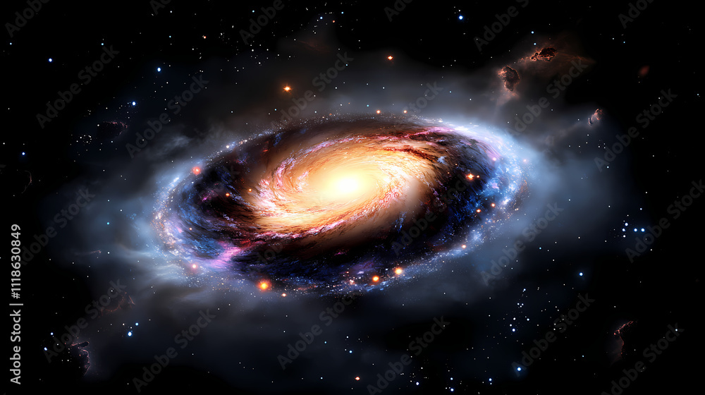 Obraz premium Black hole surrounded by a halo of light and energy, galaxy cluster, light, astral body, stellar radiation. Stellar. Illustration