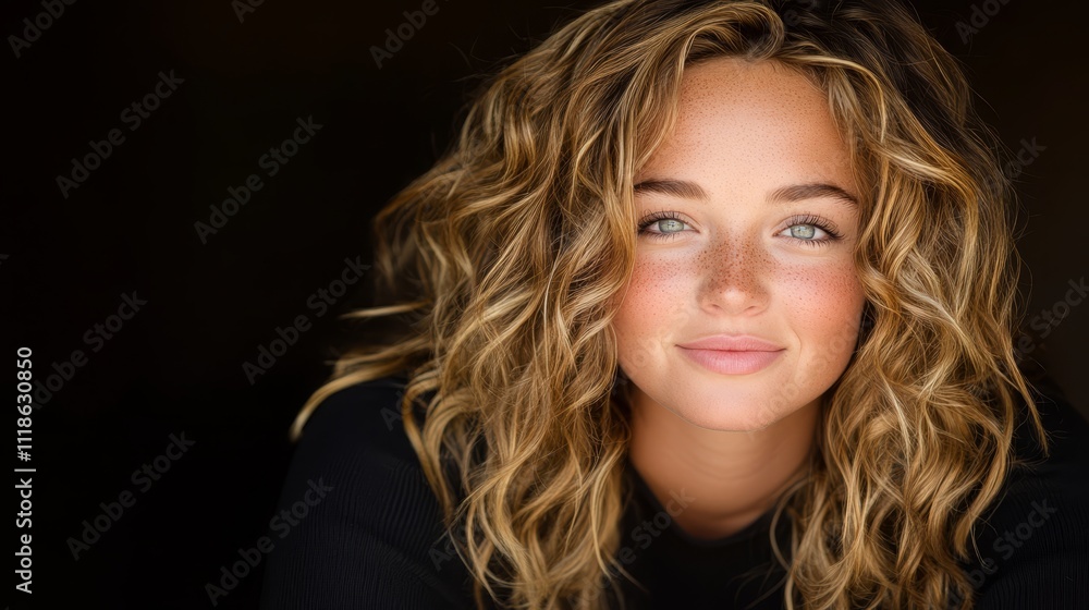 A woman with long blonde hair and freckles on her face A woman with long blonde hair and freckles on her face