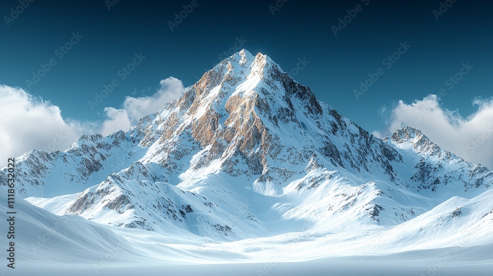 Fototapeta premium A snow covered mountain with a blue sky in the background