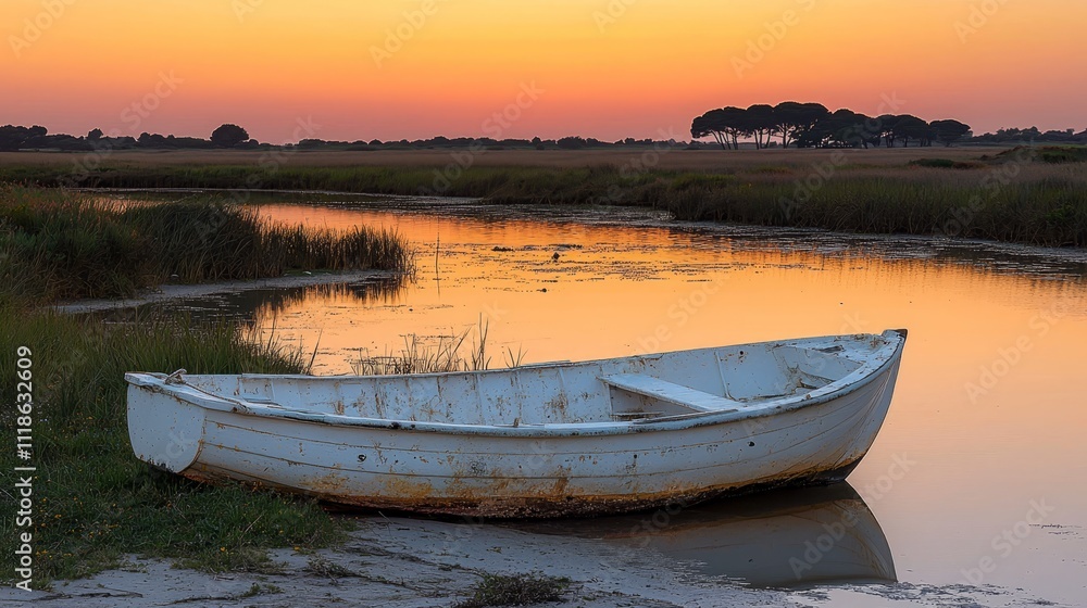 Obraz premium A small white boat sitting on top of a sandy beach