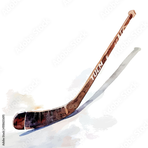 A watercolor of Hockey Stick, isolated on a white background. Hockey Stick vector.