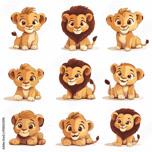 Adorable Cartoon Lion Cubs Collection for Designs and Projects photo