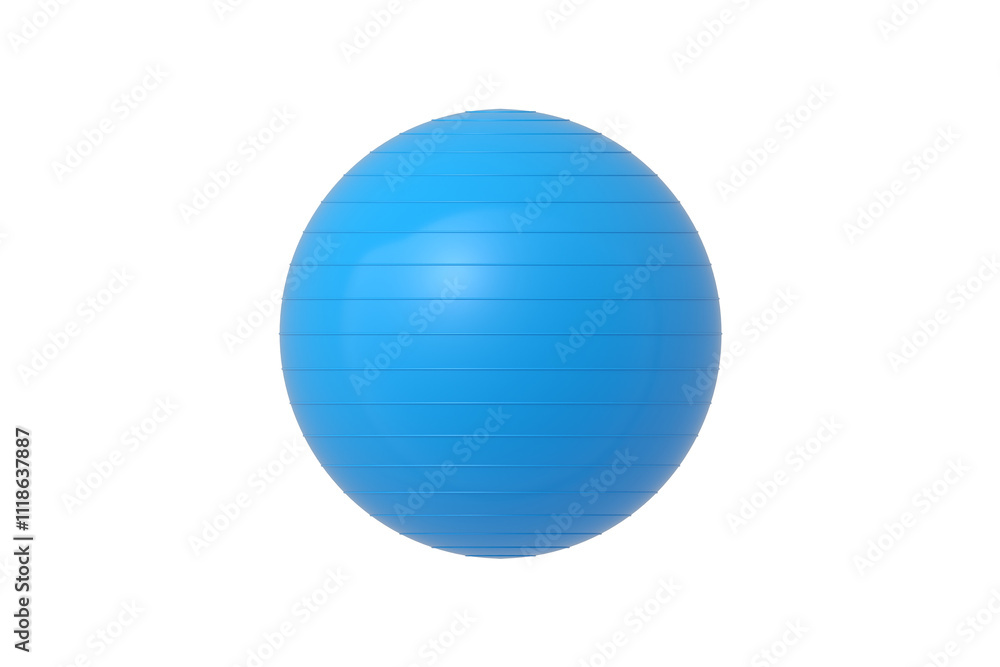 One blue fitness ball isolated on white background. Pilates training. Sports equipment. Bodybuilding accessory. Side view. 3d render