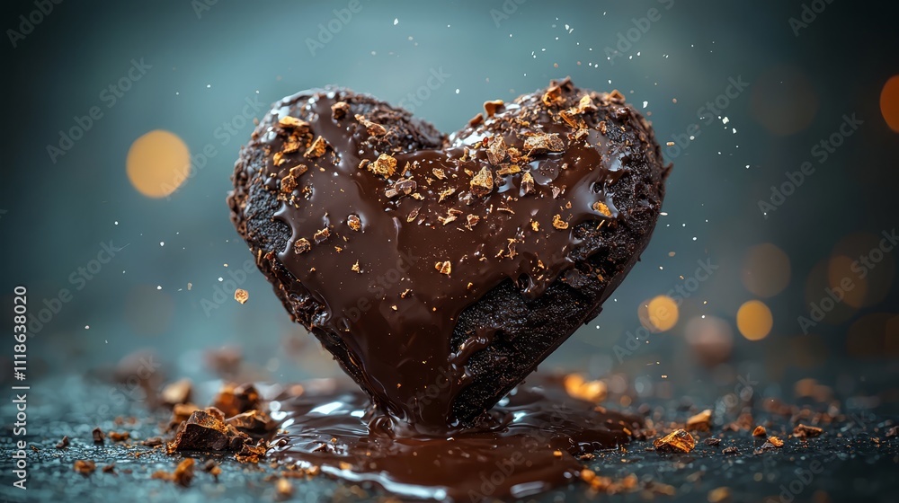 A heart shaped chocolate covered in chocolate splashing out of it A heart shaped chocolate covered in chocolate splashing out of it